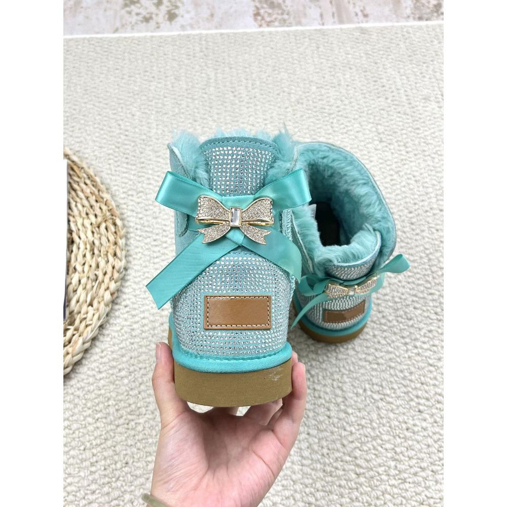 Hot Diamond Low Top Winter Snow Boots Flash Diamond Leather Women's Shoes Flat Large Size Cotton Shoes Full Diamond