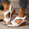 Fashion New 2025 European and American Export Large-sized Sandals with Stitching, Breathable Velcro and Hollowed-out Wedge Heels