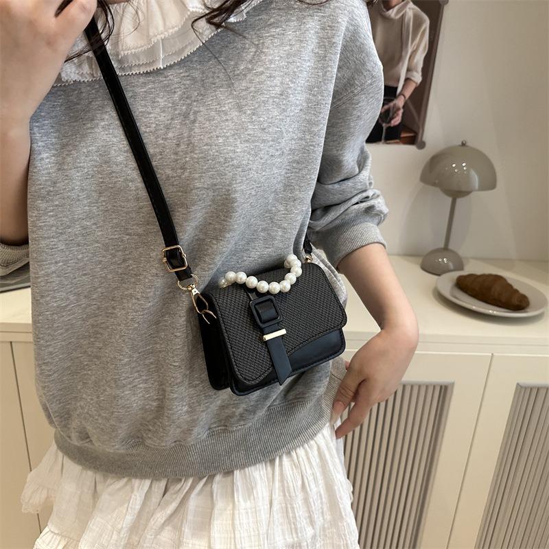 Summer new beautiful exquisite pearl portable mini bag solid color shoulder messenger bag small square bag women