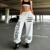 Damskie spodnie dresowe z wysokim stanem i sznurkiem z geometrycznym wzorem - Streetwear Hiphop Taniec Spodnie codzienne