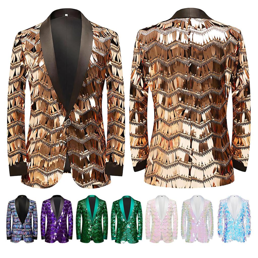 Jachetă de costum cu paiete și ciucuri de lux pentru bărbați, Costum de scenă pentru cântăreț