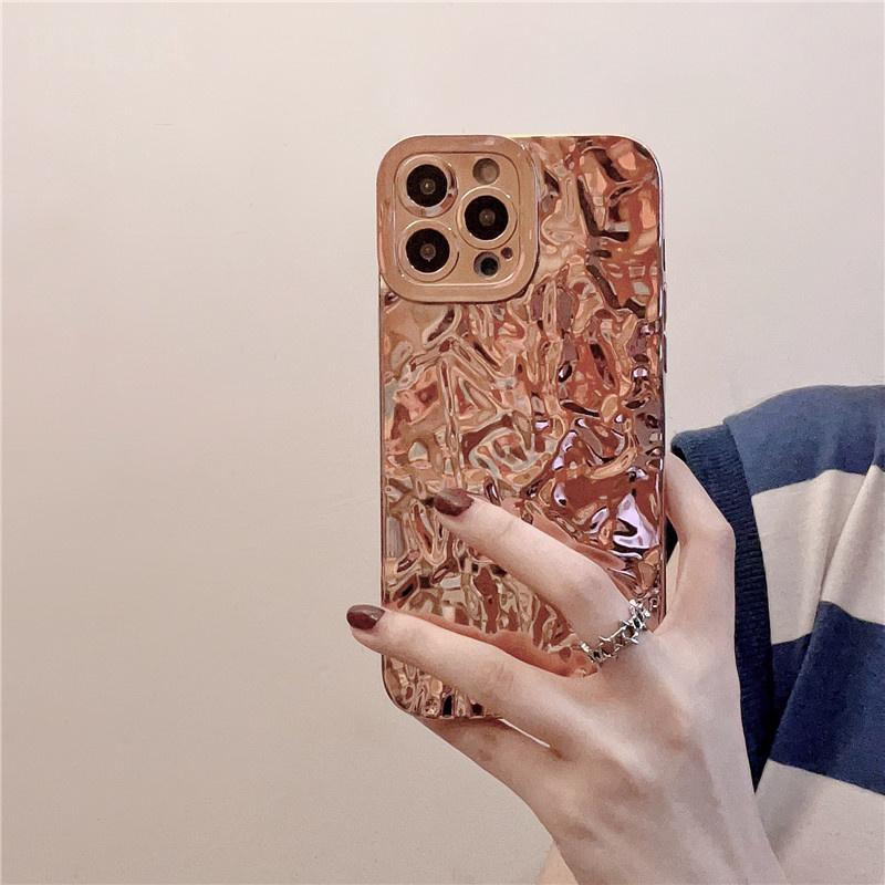 Cute Plated Silver Gold Crumpled Tin Foil Pattern Phone Case For Iphone 13 12 11 Pro Max Xr X Xs Max Camera Lens Protector Cover