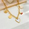 Vintage Multi Element Heart Bow Shell Cherry Cross Eye Chain Necklace