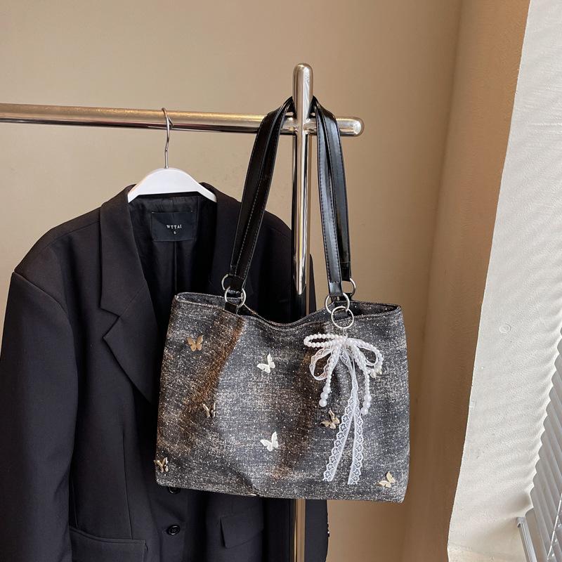 New Denim Tote Bag Female Butterfly Star Portable Dumpling Bag Simple And Fashionable Versatile Shoulder Messenger Bag