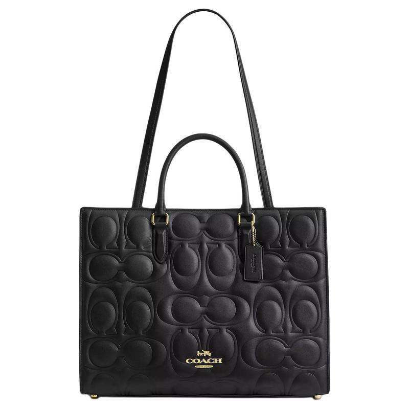 

COACH Maggie 36 Iconic Brand Logo Leather Tote Bag Shopping Bag Shoulder Handbag Large Women s Black чорний