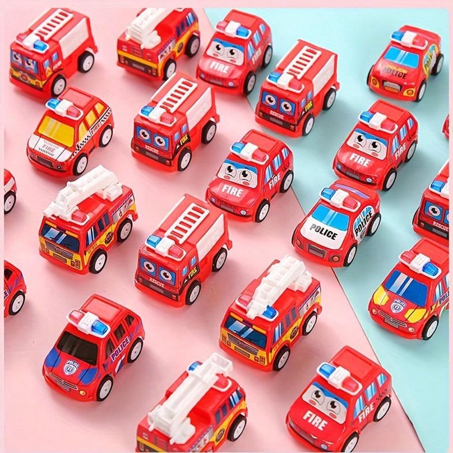 10pcs Cartoon Mini Pull Back Fire Truck Police Car Toys For Birthday Party Favors Bags Reward,Color Random,Police Car,Toys,Mini Toys,Tiny Toys