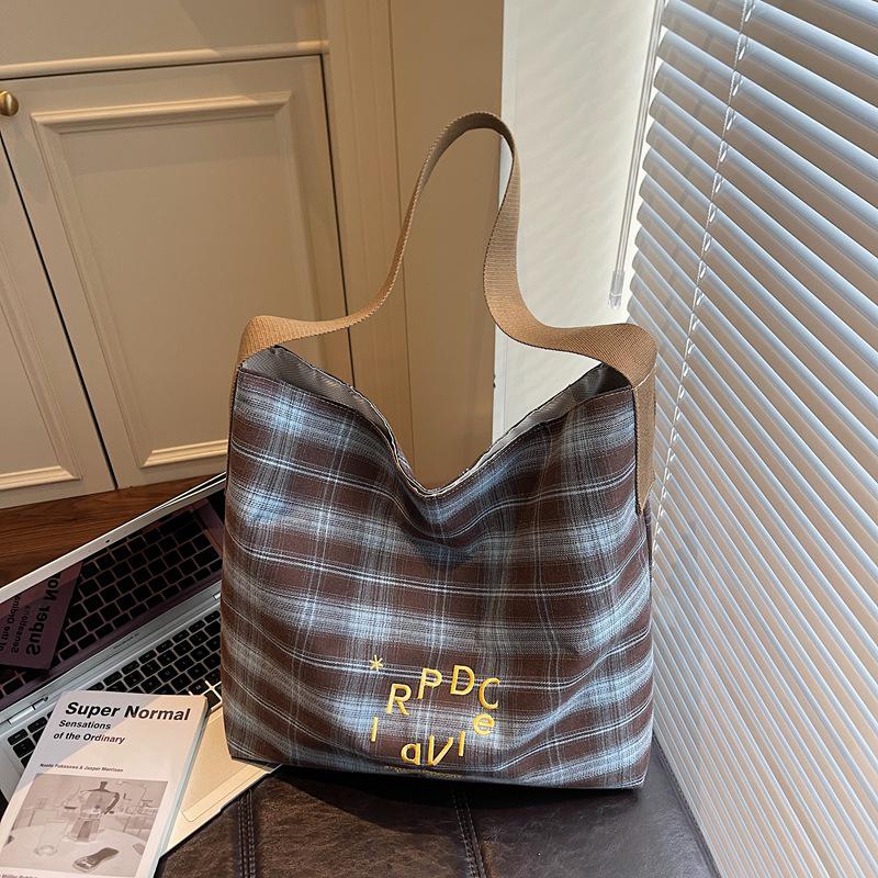 

Plaid Canvas Commuter Tote for Women - Large Capacity Shoulder Bag 46cm*389cm*14cm синий