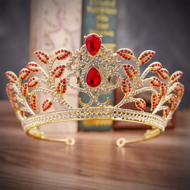 Baroque Luxury Big Crystal Leaf Bridal Tiaras Crowns Diadem Pageant Prom Rhinestone Veil Tiara Headband Wedding Hair Accessories