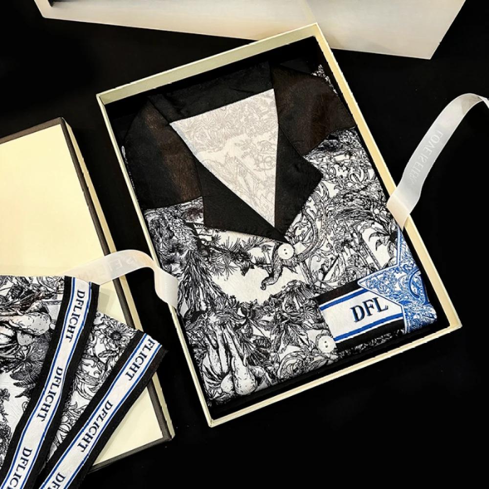 Jarní podzimní žakárové ledové hedvábí dámské pyžamo dvoudílné sady s dlouhým rukávem a kalhotami na spaní klasické elegantní dámské domácí oblečení