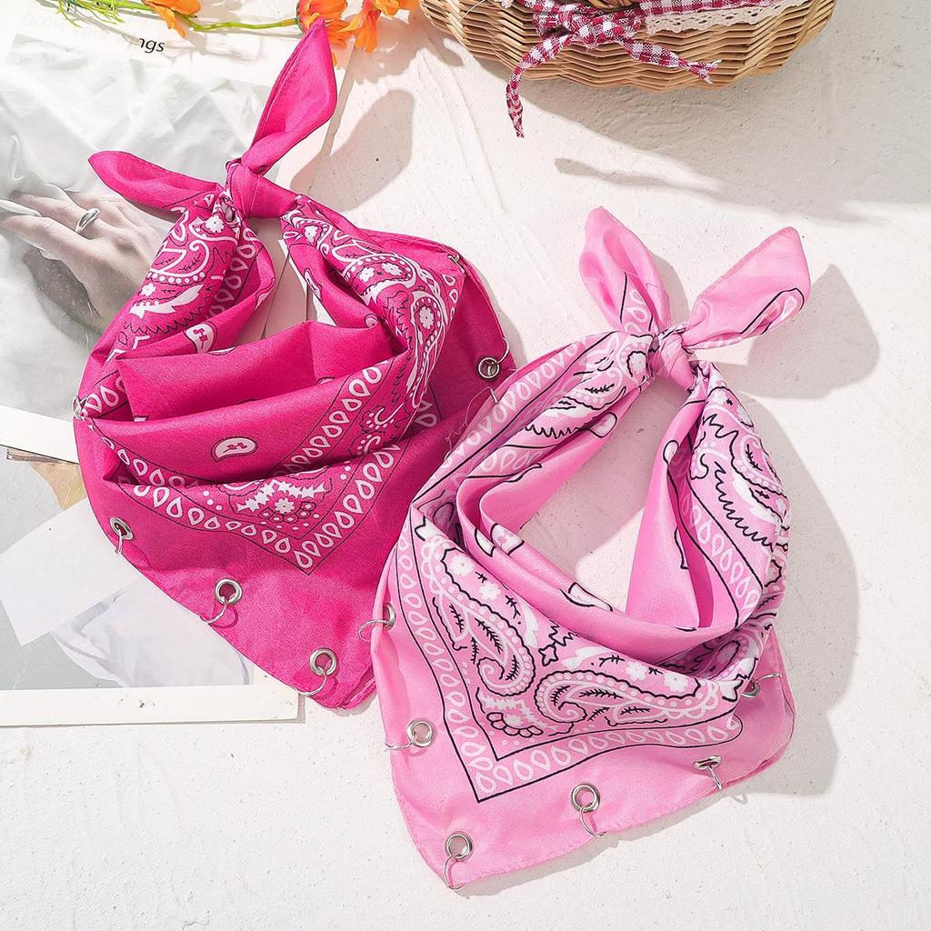 Paisley Bandana with Grommet, 55cm Vintage Cotton Scarf, DIY Ring Headband Neck Scarf