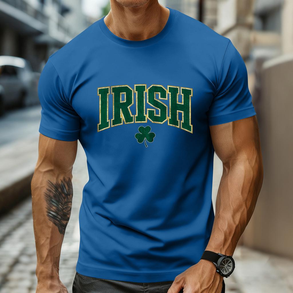 Men's Holiday Print Round Neck Short Sleeve Top Casual Sports Top