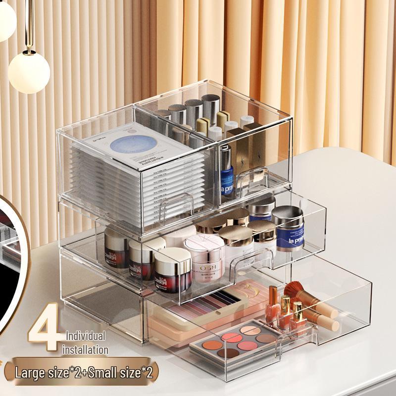 High-End Cosmetic Storage Box: Transparent Drawer for Skincare, Lipstick, and Brushes.