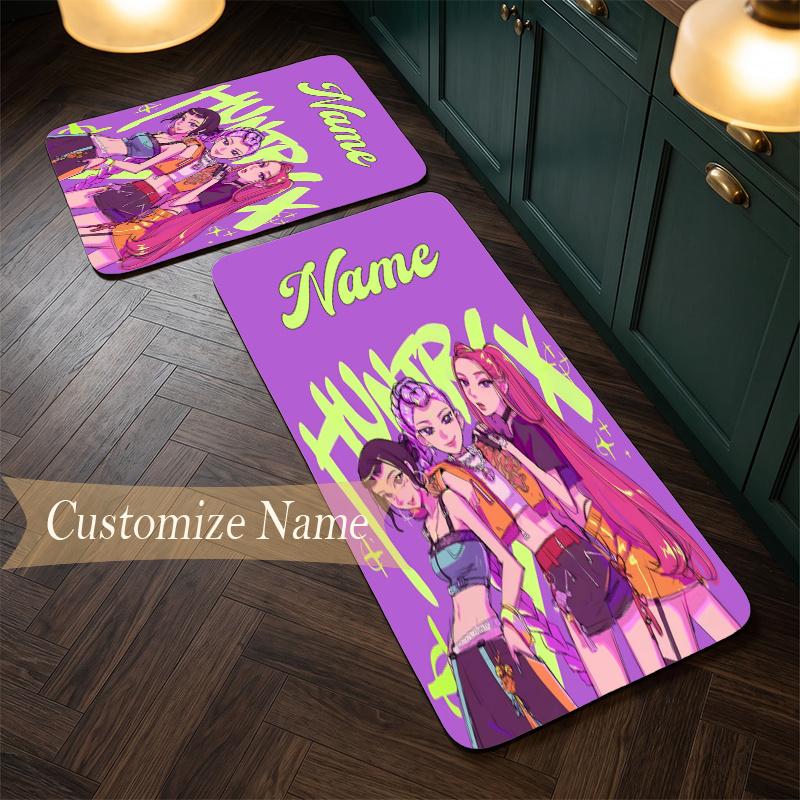 HUNTRIX (31) Customize Name Flannel Kitchen Mat Soft Non-Slip Kitchen Floor Runner Rug for Home Kitchen Decor
