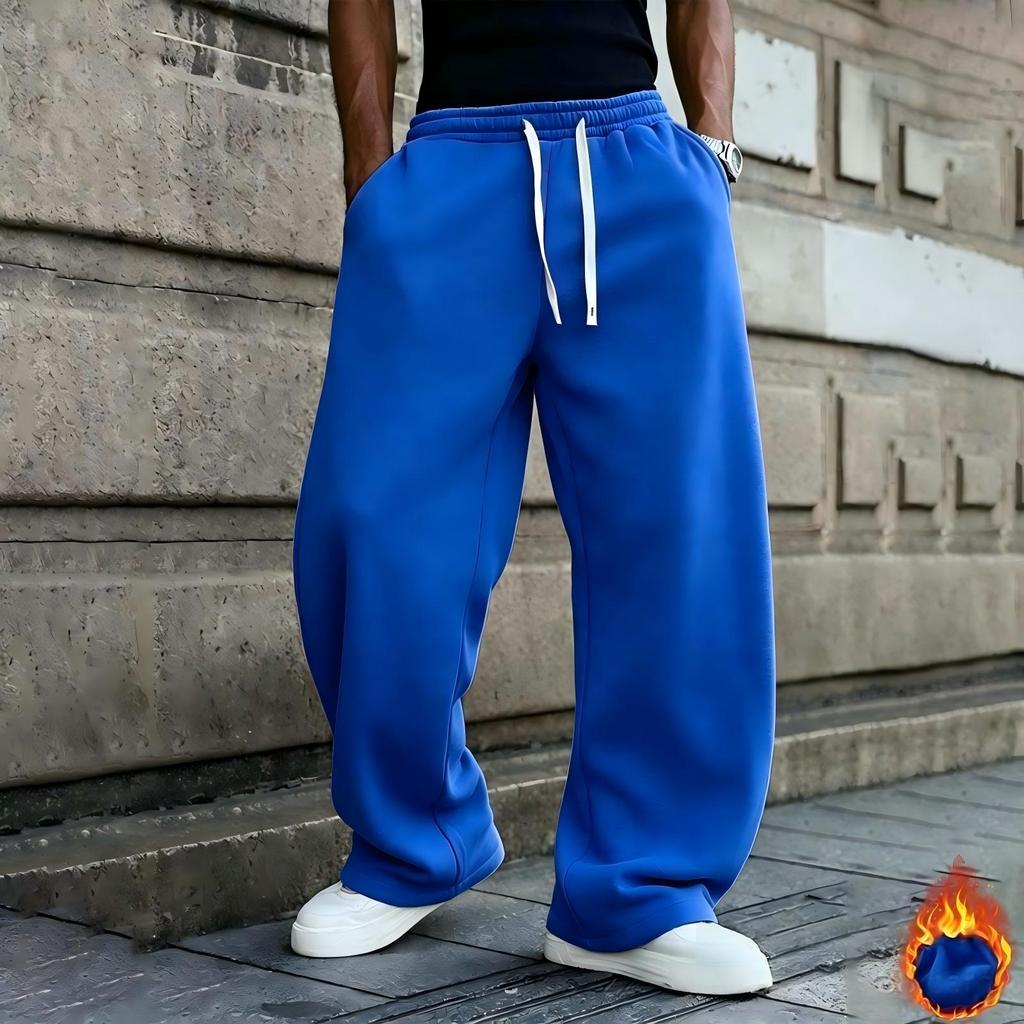 Men's Oversized Straight Leg Lined Sweatpants with Drapey Fit for Athletic Casual Wear