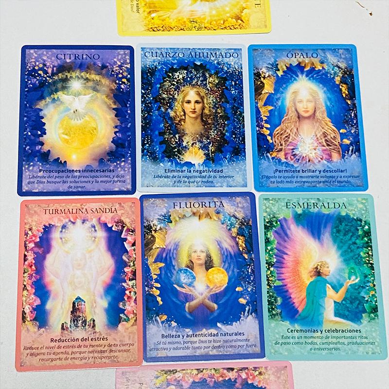 Crystals Angel Oracle Cards 44 Deck 10.4*7.4cm Spanish Version Fate Divination Tarot Board Game Cristales Ángeles