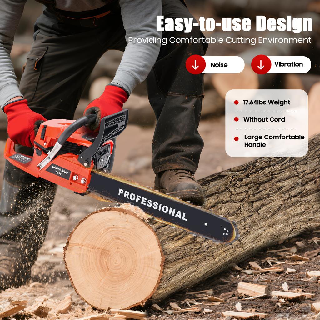 58cc Bensinmotorsag 20 Tommer Profesjonell Kraft 2,6KW Motorsag for Trekapping Tømmerhogst Gård Hage Skogbruk