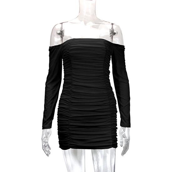 Rochie elegantă de primăvară/toamnă pentru femei, cu un singur umăr, mânecă lungă, mulată pe corp, sexy, stil european/asiatic, wrap
