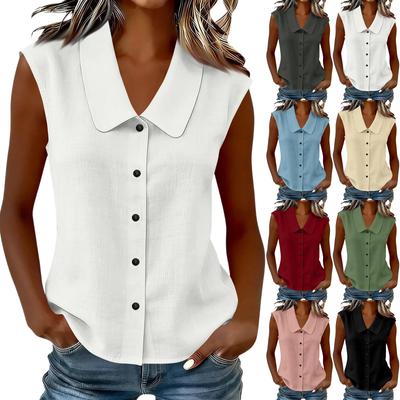 Women'S  Color Casual Collared Sleeveless Shirt