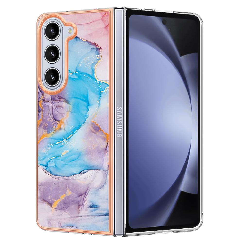 For Samsung Galaxy Z Fold5 5G Case with IMD Marble Flower Pattern TPU Mobile Back Cover