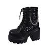 Platform Booties Fashion Round Toe Rivet Metal Buckle Soft Sole Anti-Slip Wear-Resistant High Heels