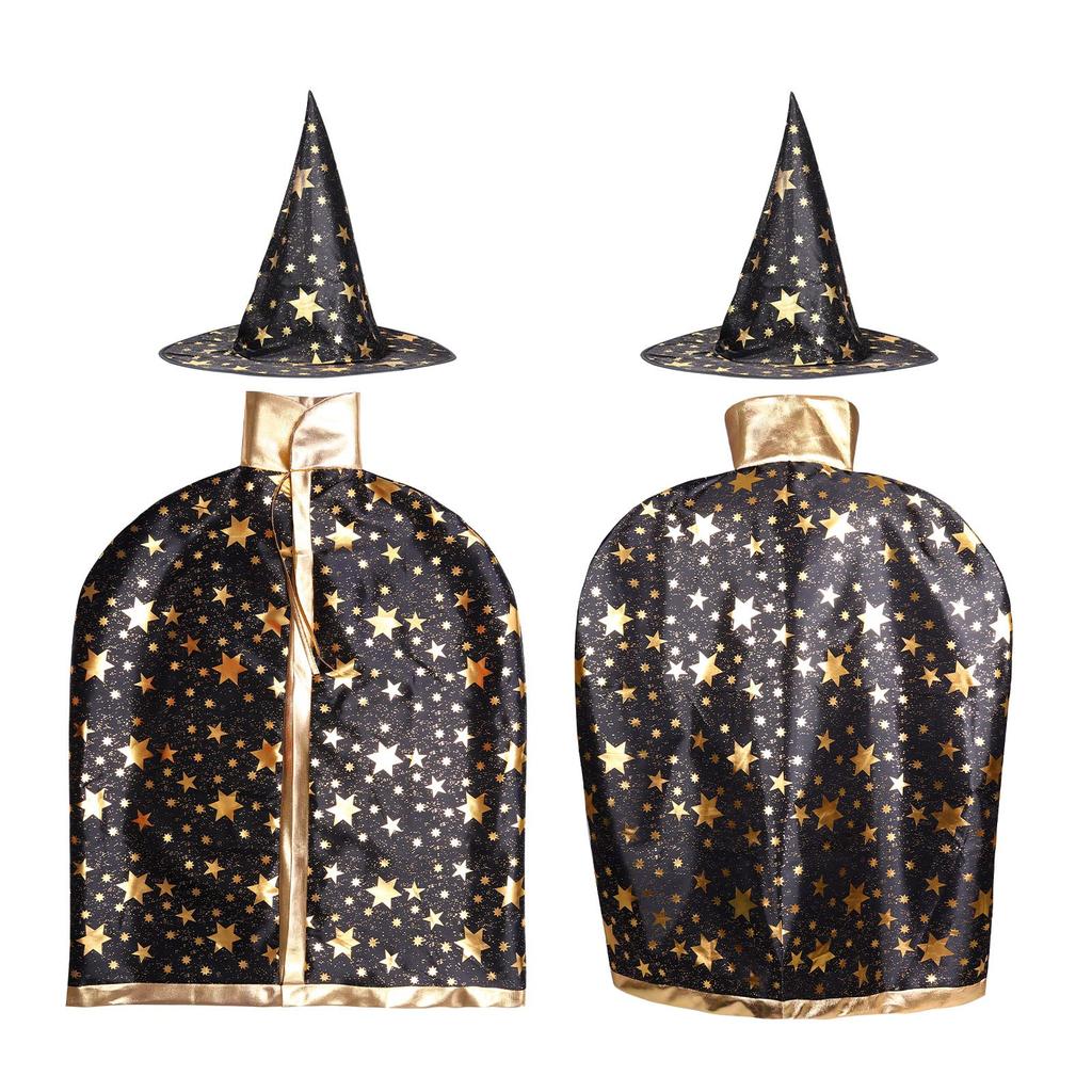 Moerstar Halloween Witch Costume Set, 3-Piece Set for Kids, Includes Cape, Hat, and Pumpkin Bag, Unisex, Perfect for Halloween, Christmas, Parties,