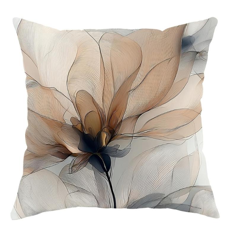 Floral Beige Brown Throw Pillow Cover One Sided Printing Decorative Cushion Cover Vintage Rustic Farmhouse Home Decorations Sofa