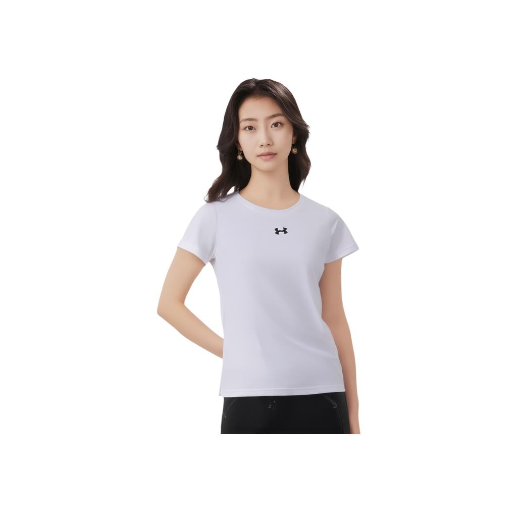 Under Armour Printed Logo Knit Crew Neck T-Shirt Women Tops White 22500520-100