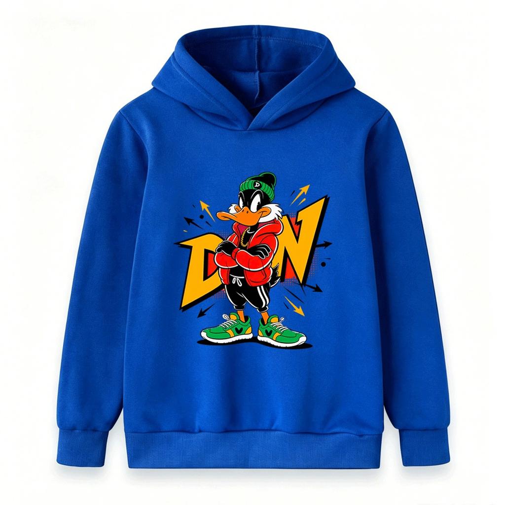Kids Boys Girls Pullover Hoodie, Cartoon Cool Duck Printed Casual Soft Long Sleeve Hooded Sweatshirt for Daily Wear