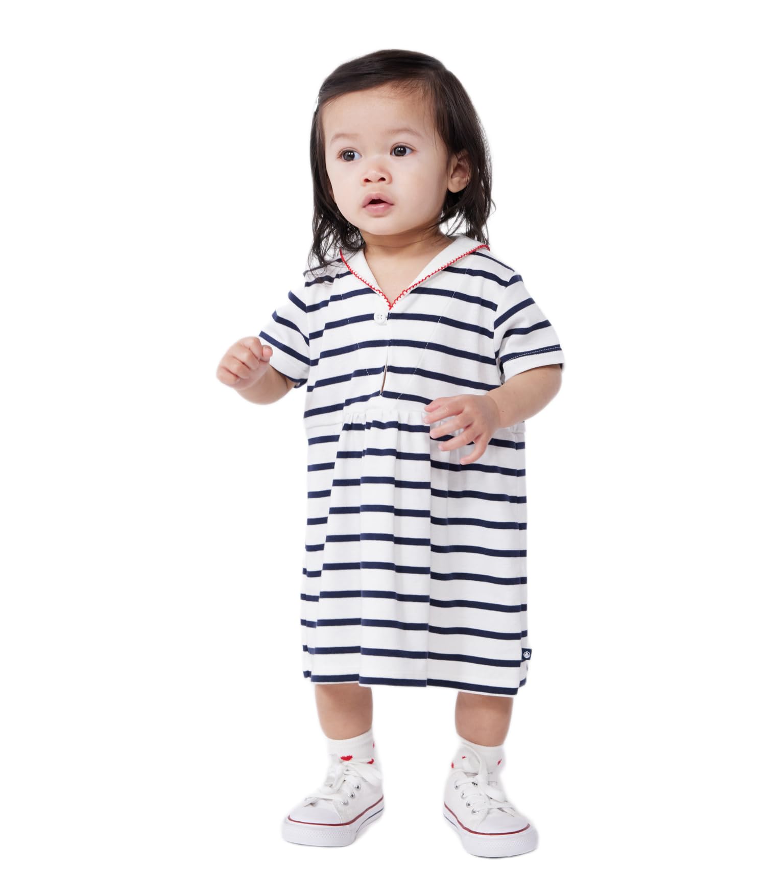 

платье A0CNZ 18 месяцев 81см [Petit Bateau] Короткий рукав Молочный/Темно-синий