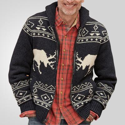 Lässiger Vintage-Pullover für Herren, Strickjacke mit Reißverschluss, Langarm, Strickjacke für Männer, vorne offen, Herbst/Winter, Strickjacke