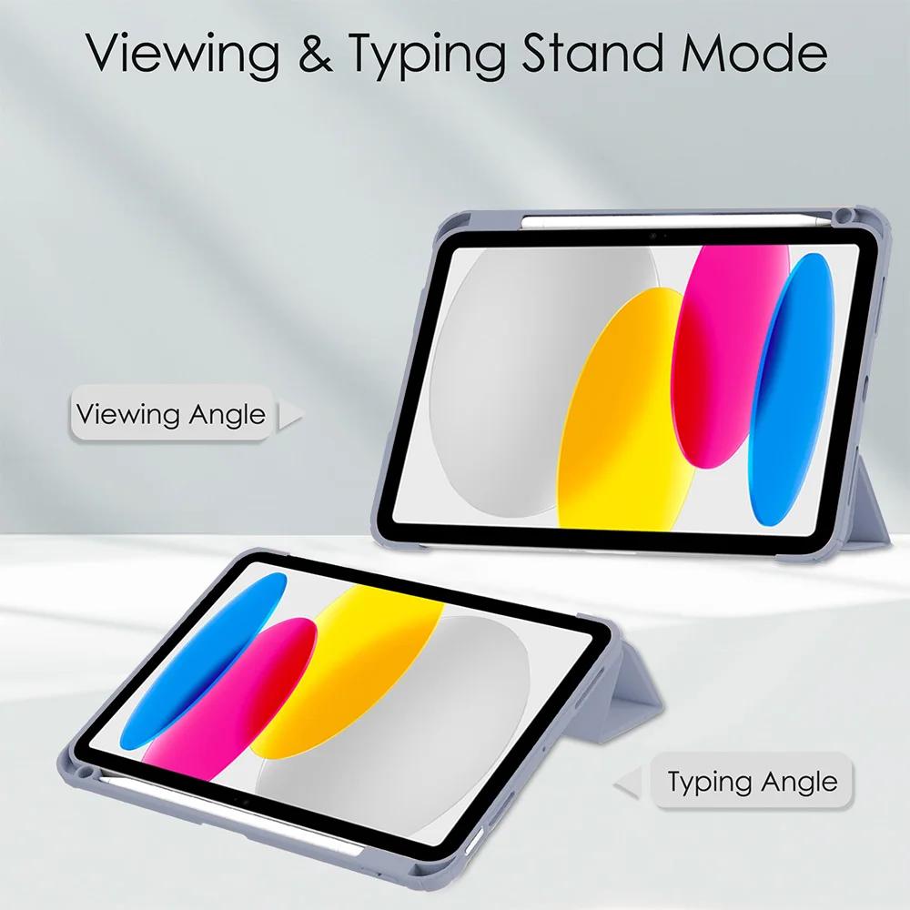 For iPad 11-inch A16 Case with Pencil Holder: Tri-Folding Acrylic Clear Back Smart Cover for iPad 11th iPad 10th