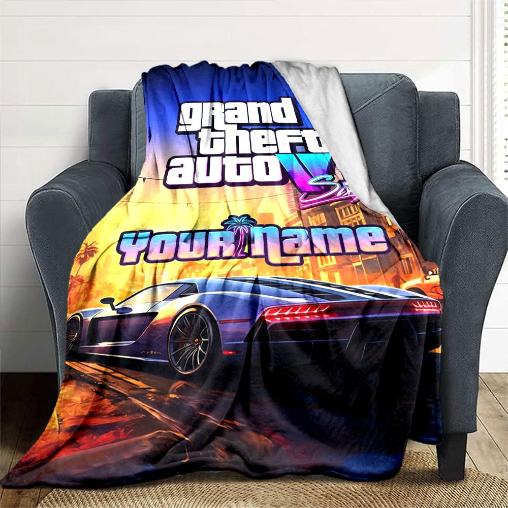 Grand Theft Auto Text individualisieren Decke Überwurf Personalisierte Decke Ultra-Weich Groß für Wohnzimmer Picknicks Nickerchen Sofa Vier Jahreszeiten Universell