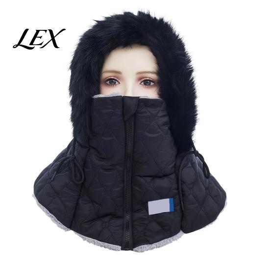 Cold Weather Gear for Women Winter Balaclava Hat, Quilted Face Mask Hood Zipper Closure, Fuzzy Trim, Warm Plush Trim Skiing Hat Fleece Lined,