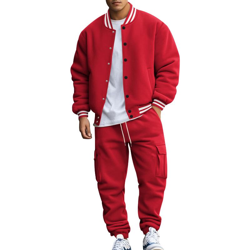 

Autumn and Winter American Stand-up Collar Baseball Uniform Trousers Plus Velvet Casual Jacket Men s Loose Sports Suit for Men M красный