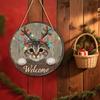 Wooden Door Sign Christmas Welcome Sign, Animal Round Hanging Decor, Cute Wall Art Farmhouse Ornament for Window Garden Holiday Decor Plaque