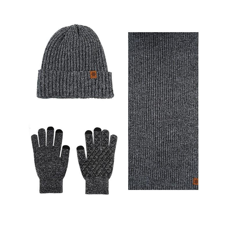 Mens Winter Warm Knit Beanie Hat Scarf Gloves Set Alpaca Blend Thick Fleece Lined Outdoor Cycling Accessory