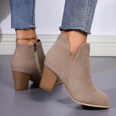 Women's Fashion Ankle Boots Chunky High Heels Boots Female New Trendy Autumn Winter Outdoor Mid-heel Side Zipper Booties Mujer
