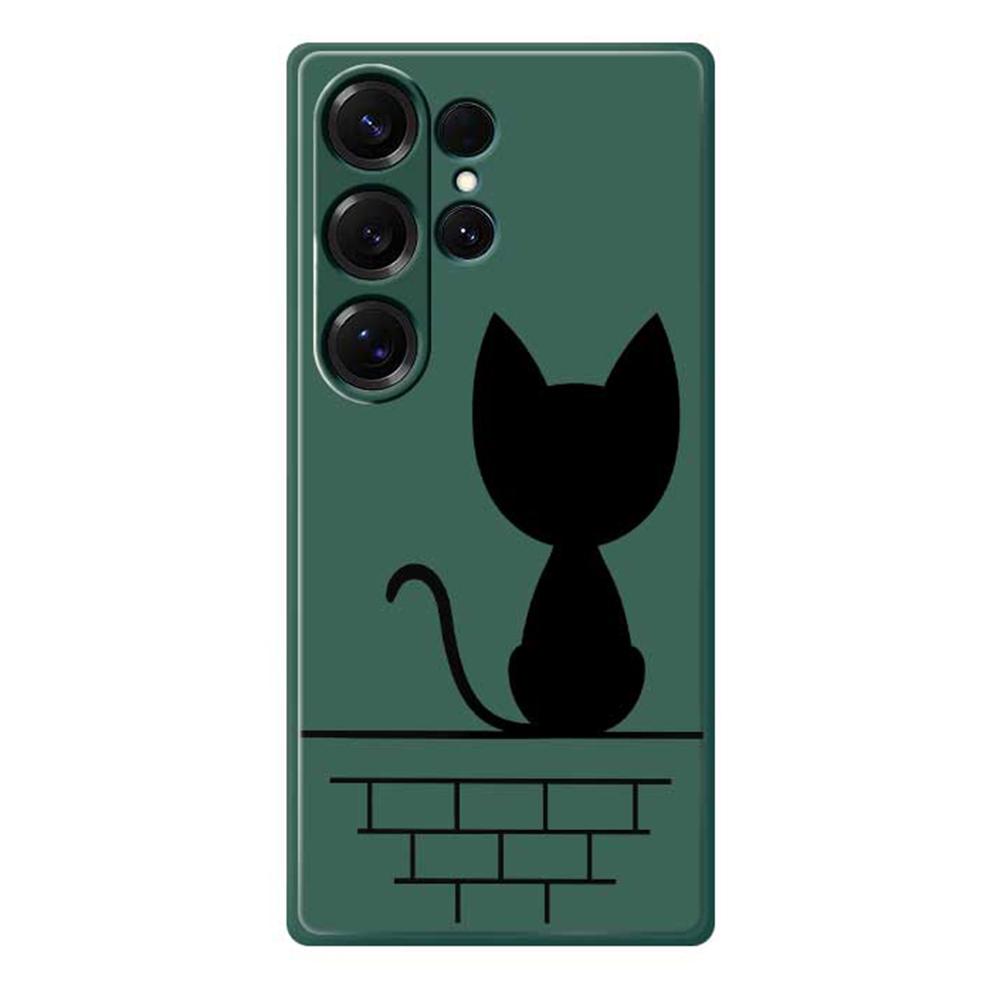 For Samsung Galaxy S25 Ultra Case Black Cat On the Wall Pattern Printing Straight Edge TPU Phone Back Cover