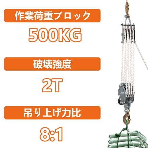 aleawol Rope Hoist, Lifting, Pulley, Rope, Working Load Block, 500kg Capacity, 8:1 Lifting Force Ratio, 2.5m Lifting Height, 2t Breaking Strength, 20m