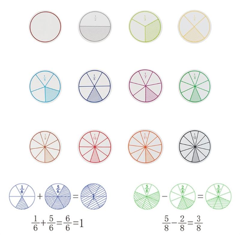 Educational Fraction Discs From 1/2 to 1/12 Fractions Circles Math Learning Tool For Fraction Mathematics Teaching