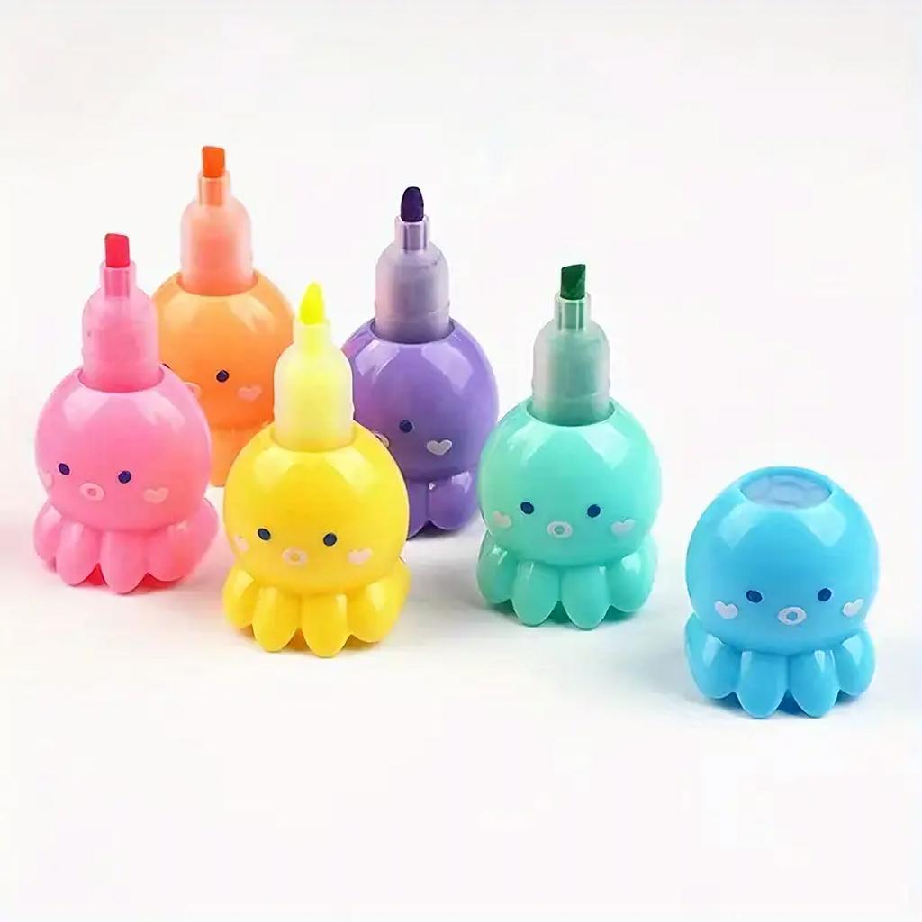 5 Colors Cute Octopus Highlighter Pen - Fluorescent Drawing And Graffiti Marker For School And Office