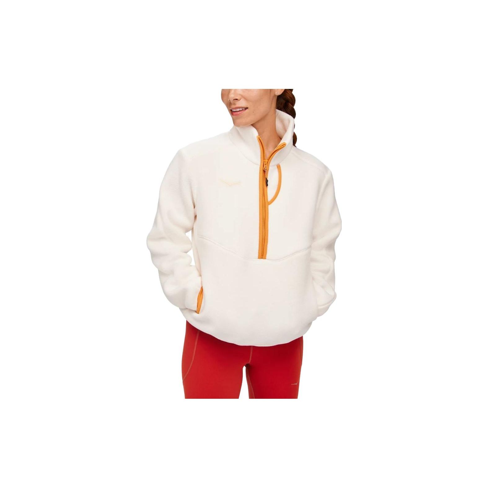 

HOKA ONE ONE Ridgetop Half-Zip Fleece Color Block Stand Collar Pullover Women tops White 1141752-EGN S