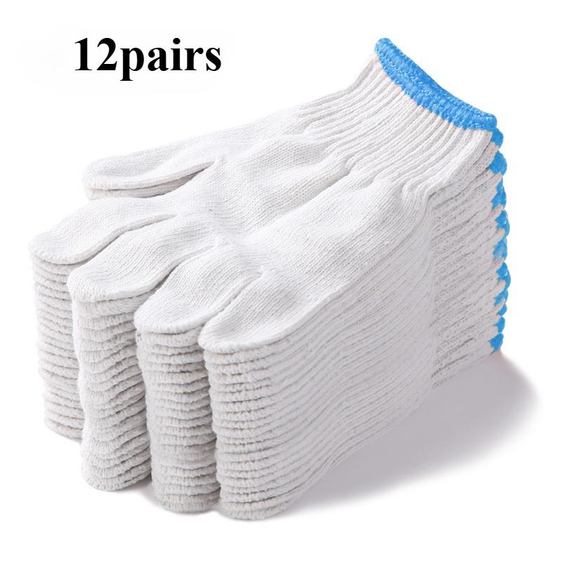6/12pairs Lampshade Cotton Non-slip and Wear-resistant Construction Site Work Gloves, Encrypted White Labor Protection Gloves