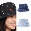 Stylish Jeans Flower Pattern Bucket Hat Extended Edge Shade Guard Unisex Warm Season Shore Hat for Various Occasion