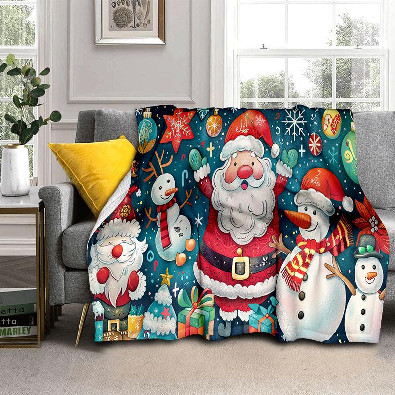 Cartoon Santa Claus Merry Christmas Snowman New Year Gift Soft Flannel Blanket for Beds Bedroom Sofa,Throw Blanket for Cover