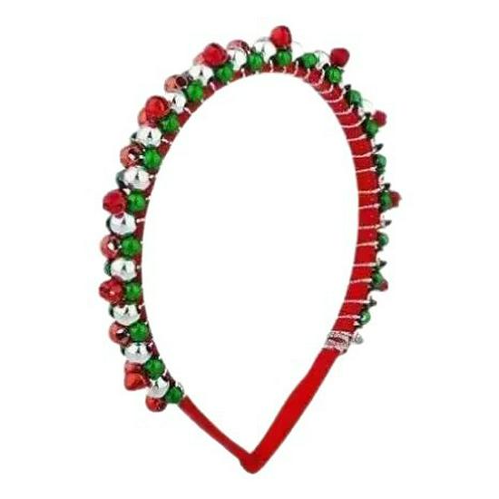 2025 Red & Green Christmas Bell Beaded Headband for Women - Festive Holiday Hair Accessory & Party Prop