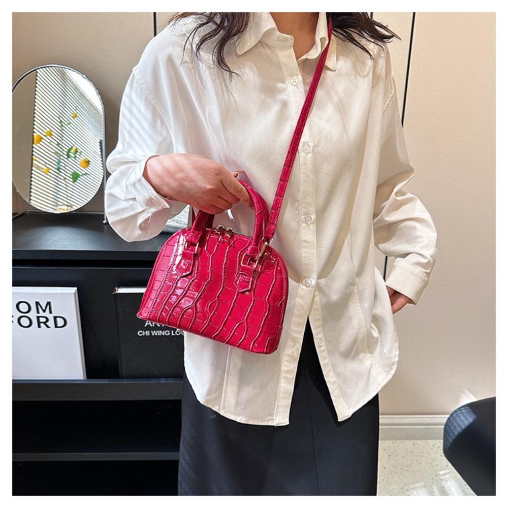 Solid Color Shell Bag Retro Crocodile Pattern Pu Leather Crossbody Bag Waterproof Shoulder Bag Women