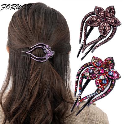 FORWOT Strass Haarnadel Blume Entenschnabel Haar Krallen Clips Retro Barrettes Für Frauen Shinning Pferdeschwanz Haar Zubehör Headwear