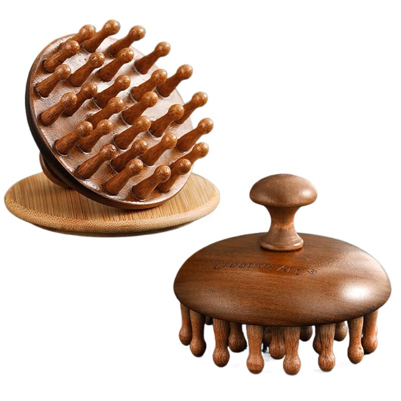 Creative Art Gold Silk Sandalwood Round Massage Comb