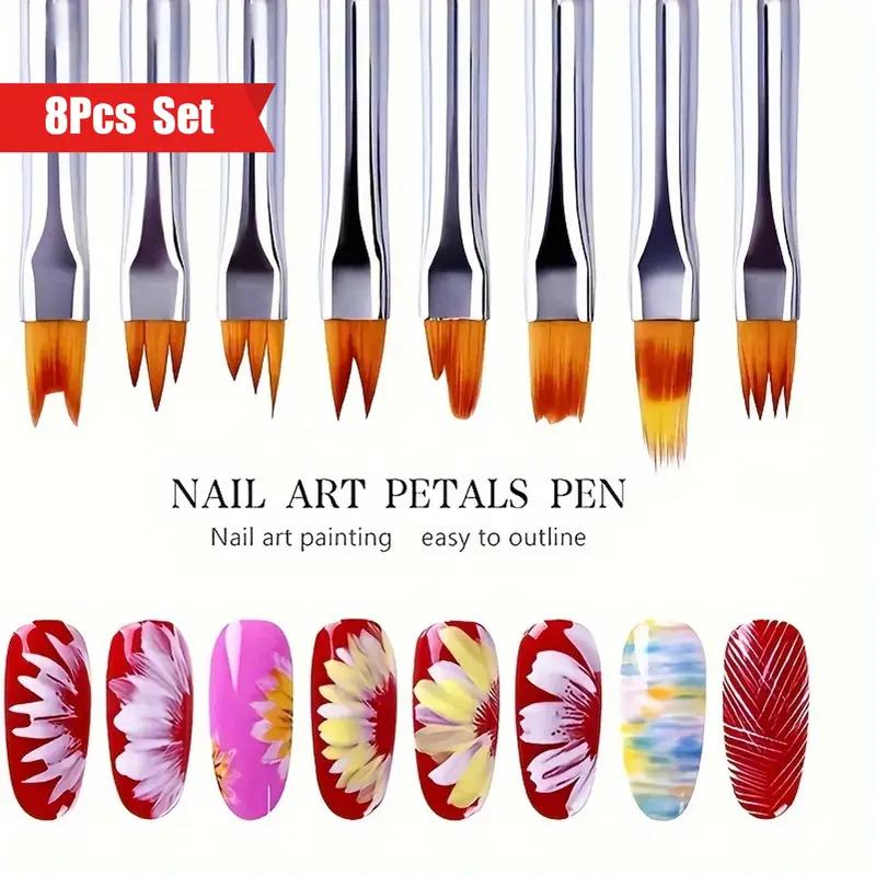 8PCS Nail Art Brush Set Flower Painting Pen Flower Pen Sawtooth Pen Sawtooth Pen DIY Handmade Special-shaped Carving Nail Art Tools